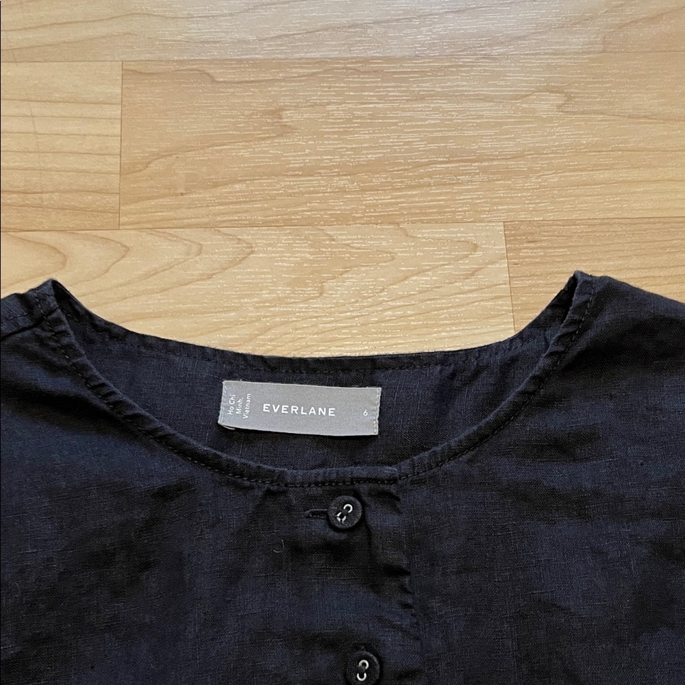 Everlane The Linen Popover Shirt Women's sz 6 Black - Picture 6 of 10